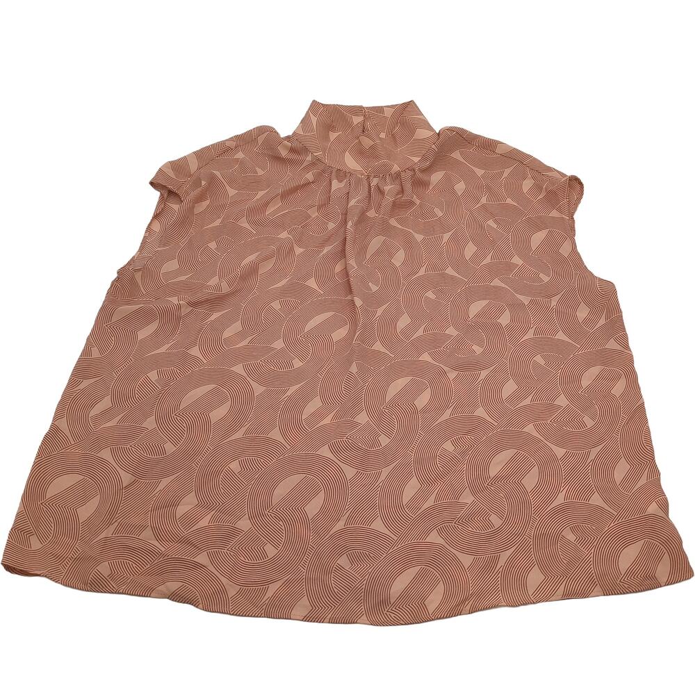 Worthington L Pink Brown Geometric Print Mock Neck Sleeveless Top